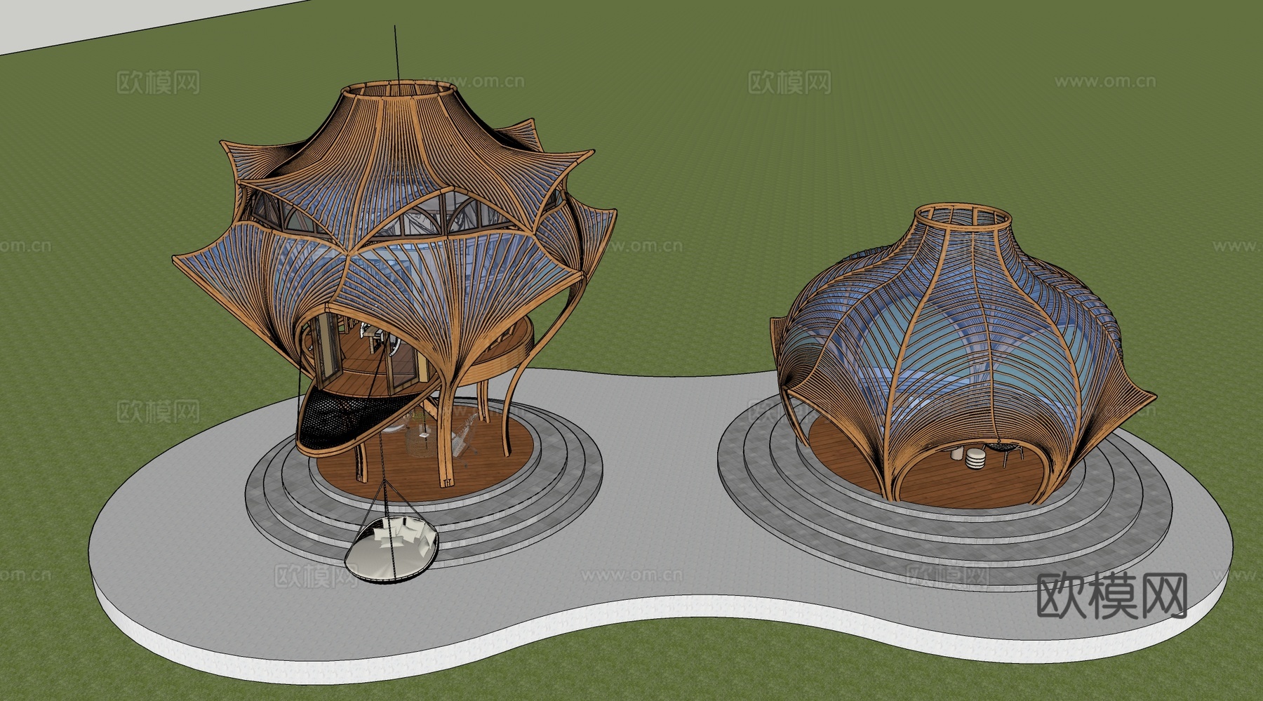 东南亚风格森林木屋 民宿度假酒店 竹编小屋su模型