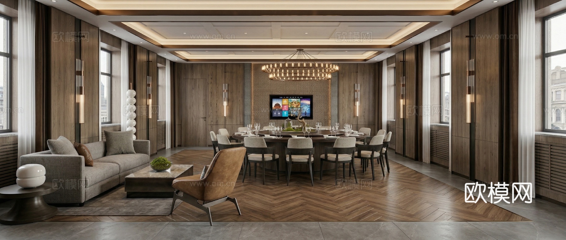 现代轻奢包厢su模型