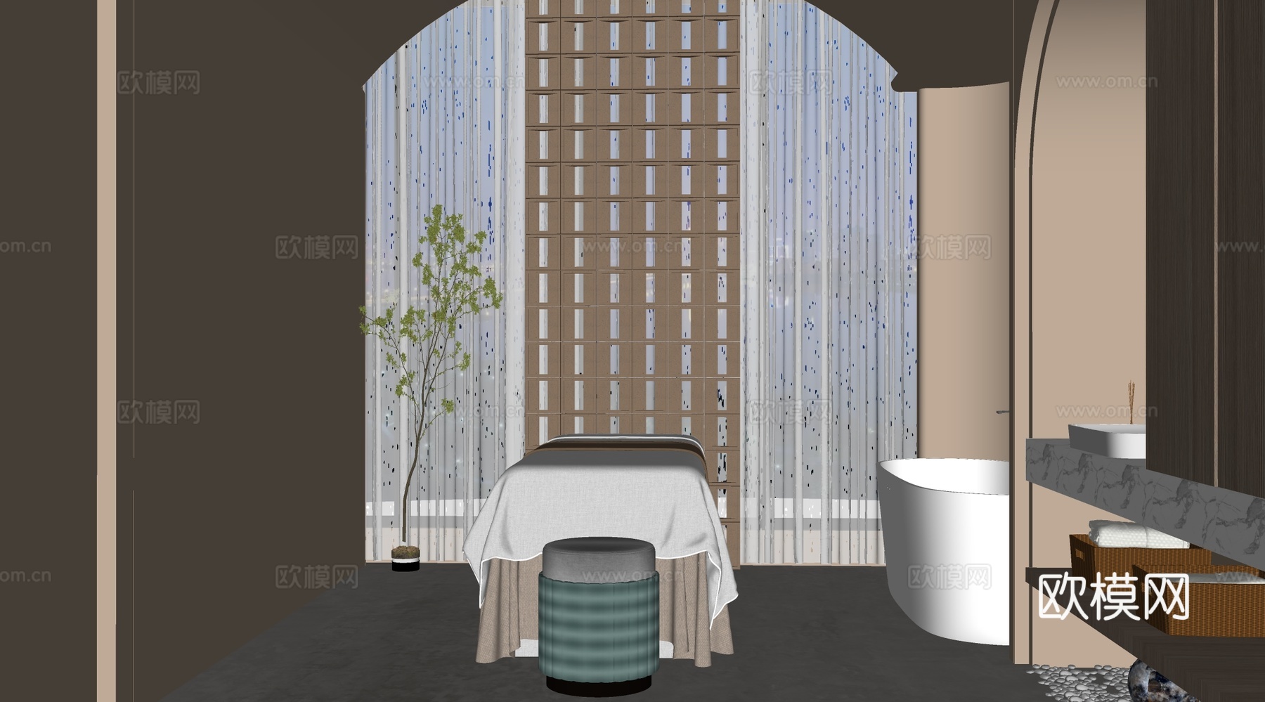 侘寂风美容SPA店  包房 足疗按摩店包厢su模型