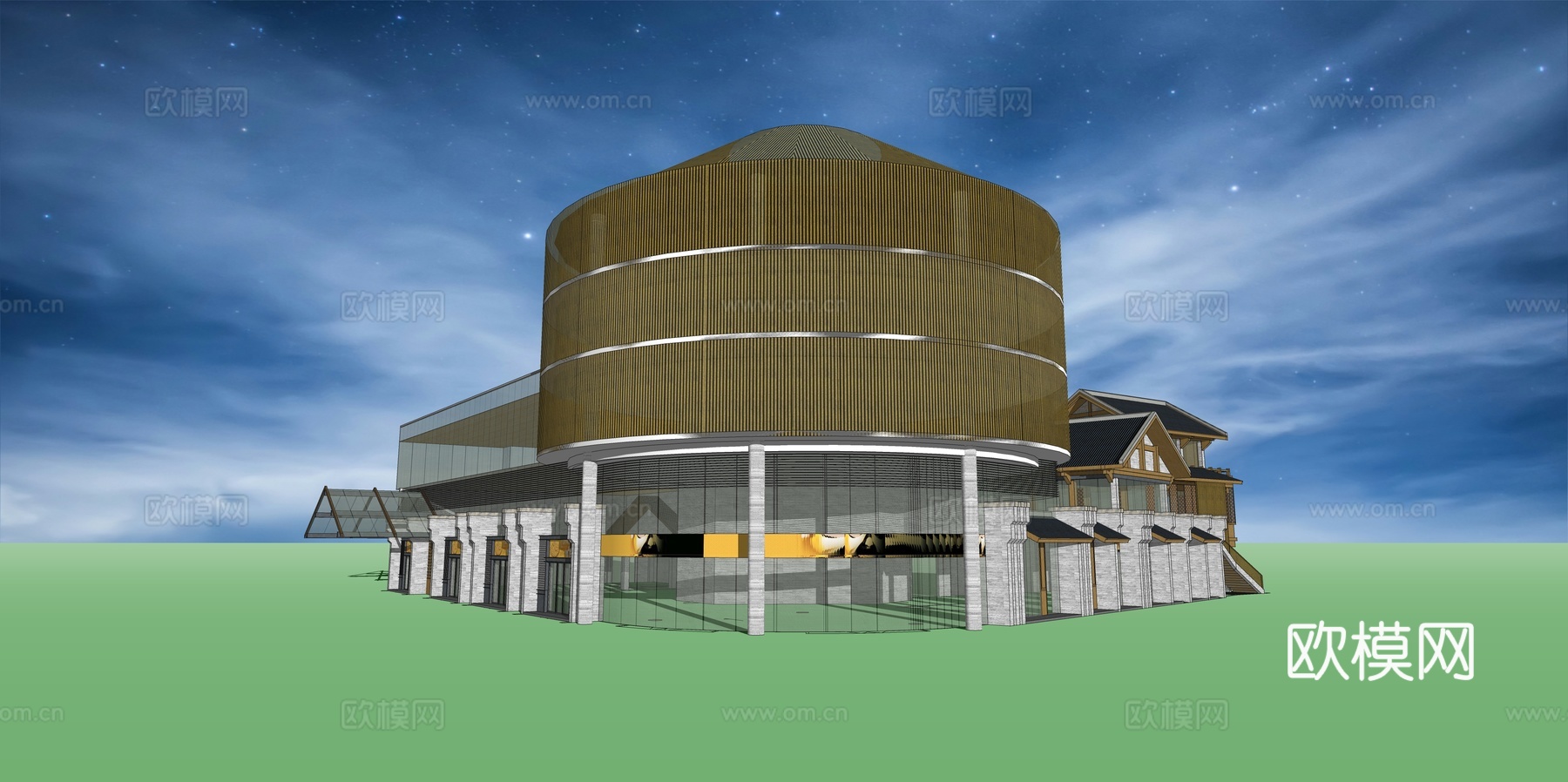 网红打卡工业建筑旧改工厂商业街su模型