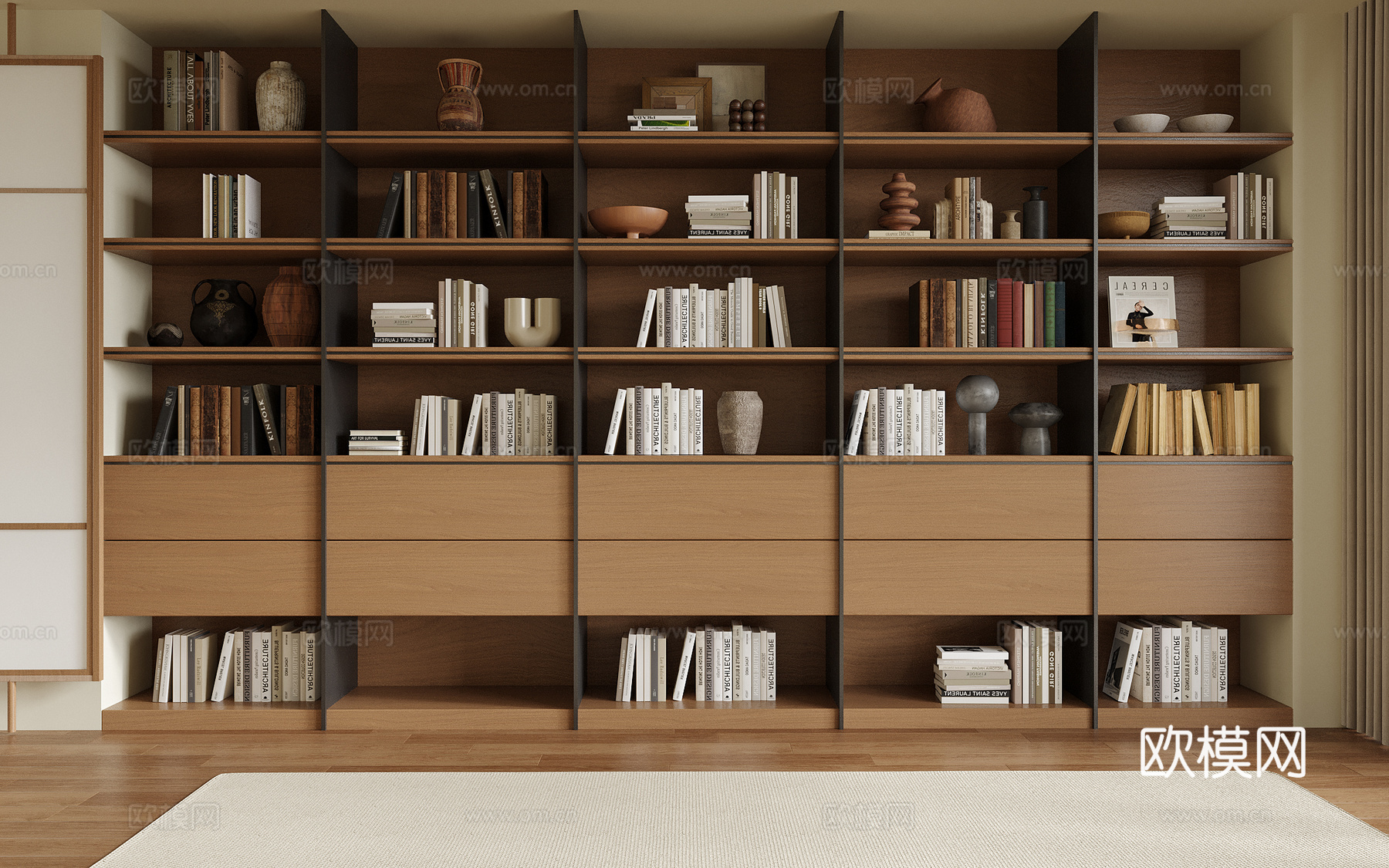 现代书柜书架su模型