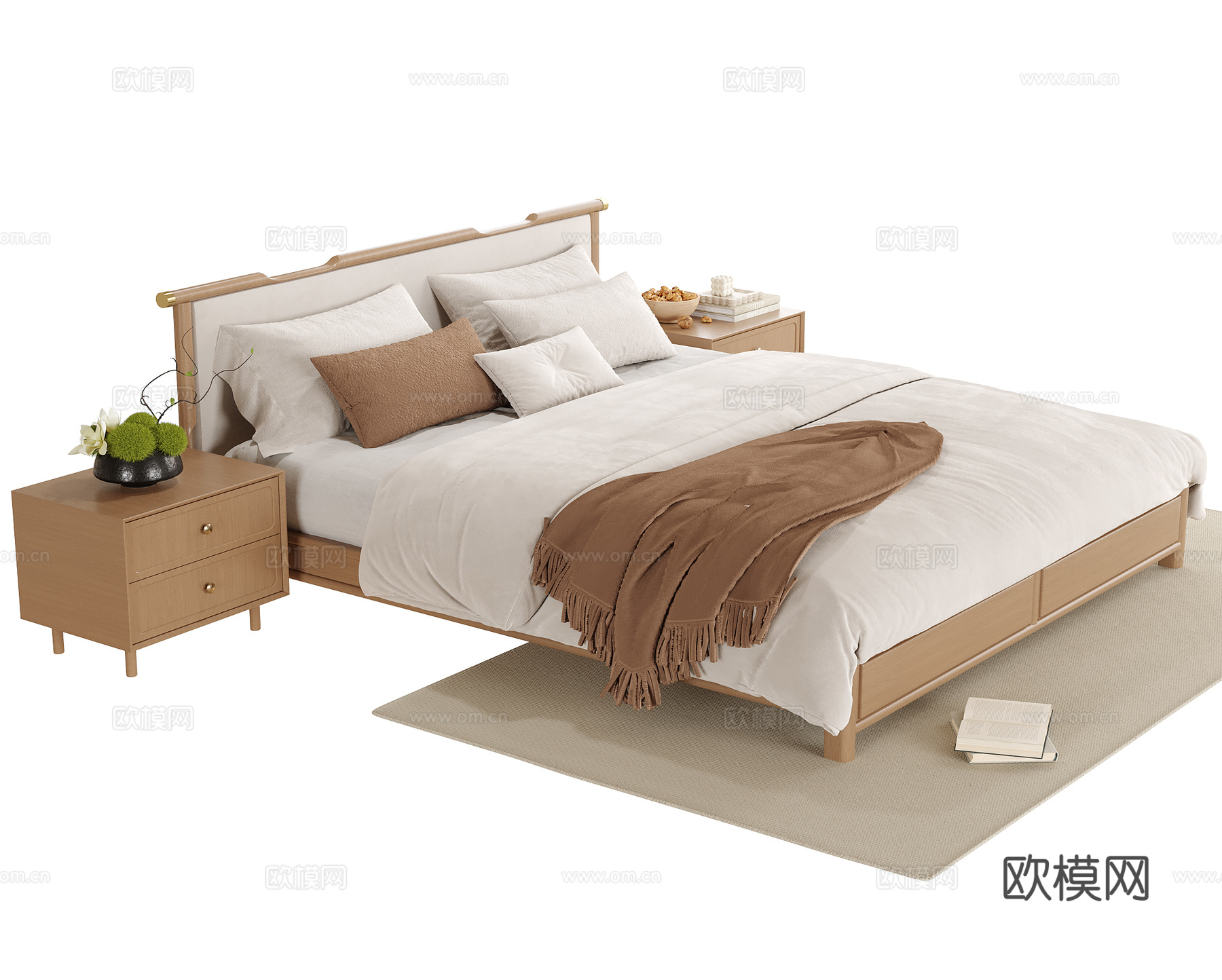 现代双人床su模型