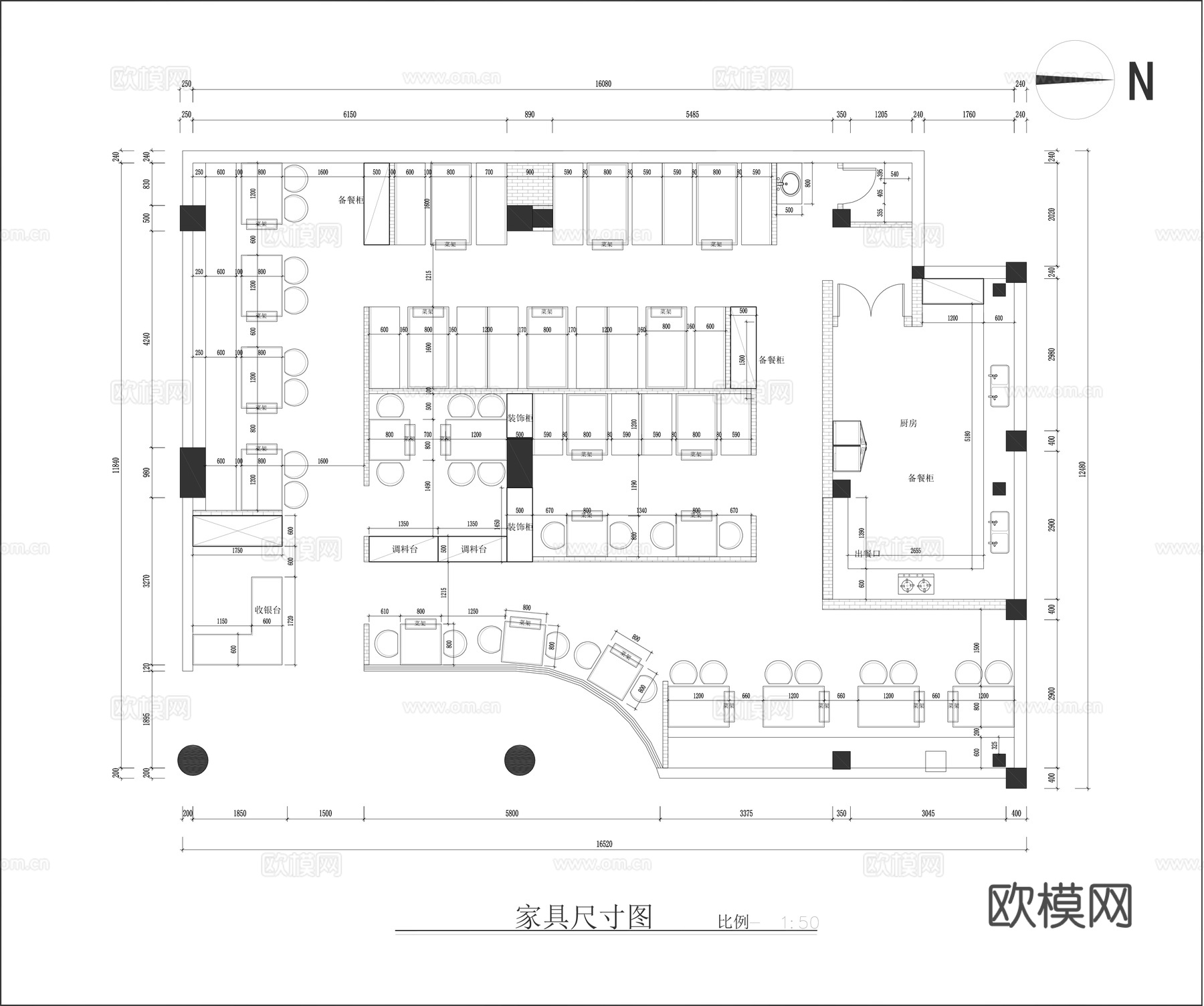 烤肉店平面施工图cad施工图