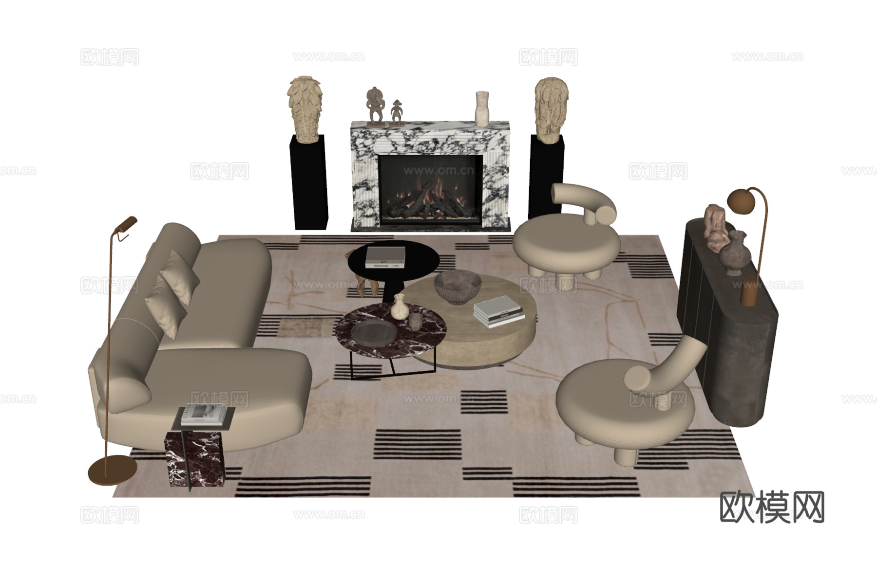 法式沙发茶几组合su模型