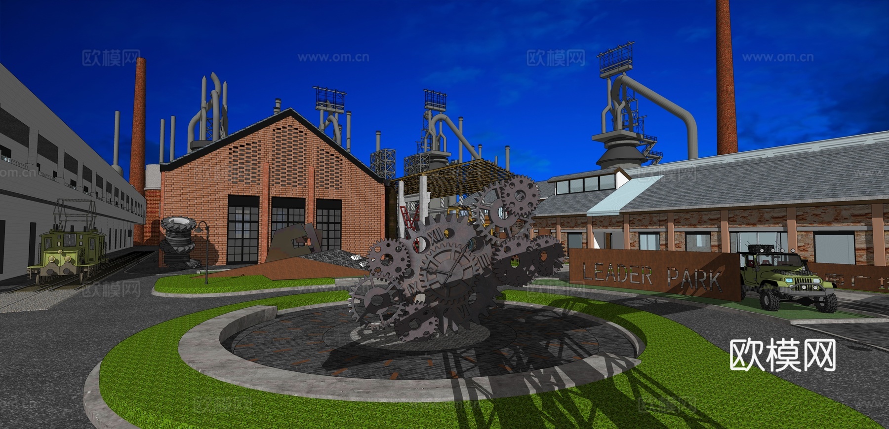 网红打卡工业建筑旧改工厂商业街su模型