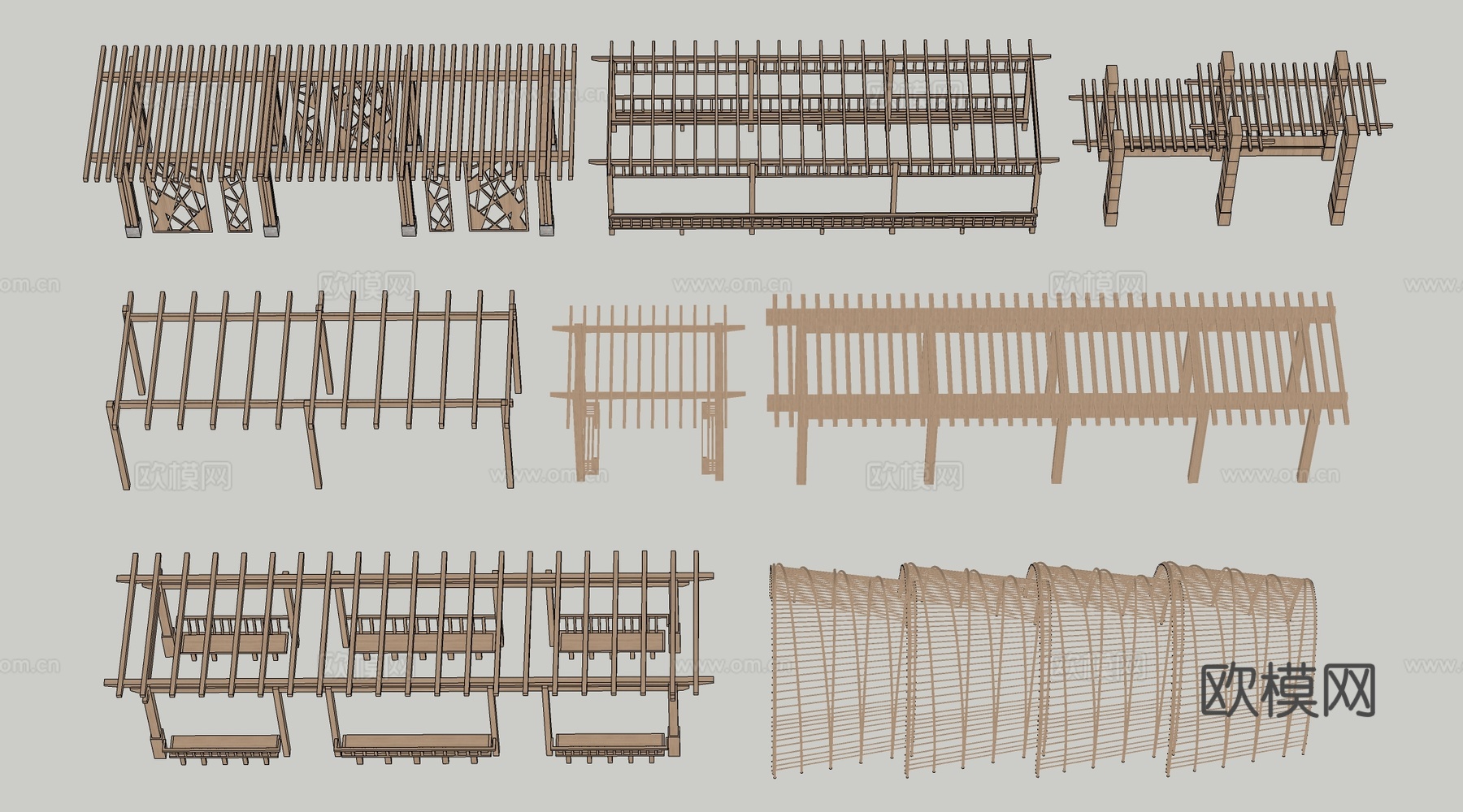 现代景观花架 葡萄架 廊架 绿植爬架su模型