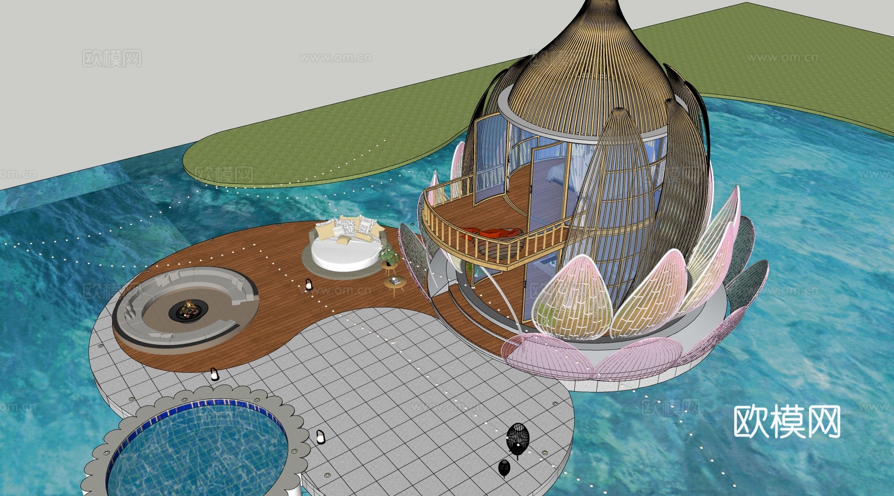 东南亚风格森林木屋 民宿度假酒店 竹编小屋su模型