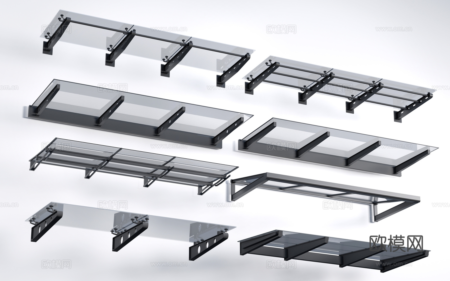 现代玻璃雨棚 钢构雨棚 玻璃雨打 阳光棚su模型