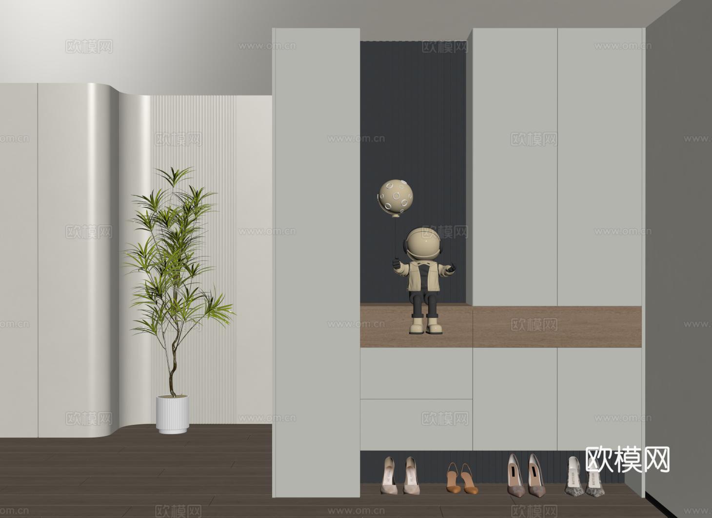 现代入户玄关鞋柜 隔断柜 玄关柜su模型