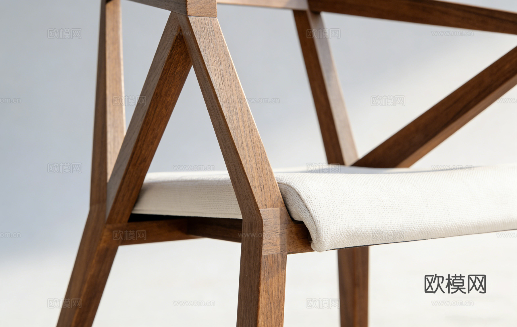 现代简约交叉背休闲椅 深棕色实木框架 客厅对椅 几何线条椅su模型