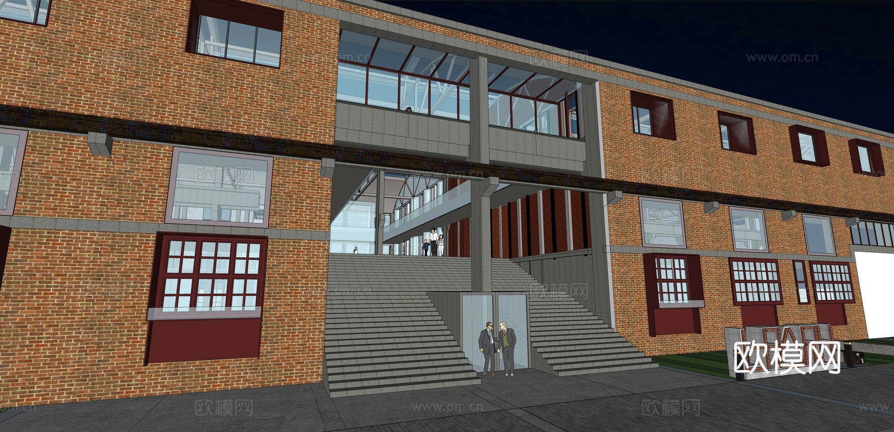 网红打卡工业建筑旧改工厂商业街su模型