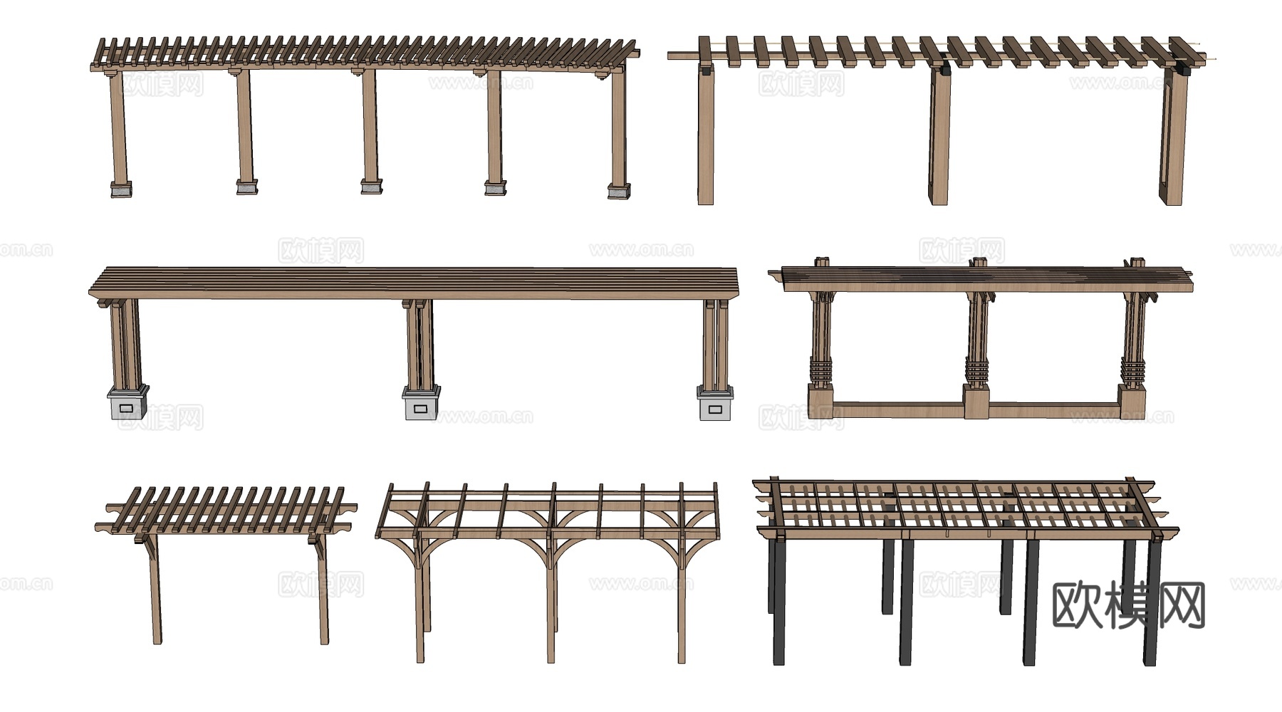 现代景观花架 葡萄架 廊架 绿植爬架su模型