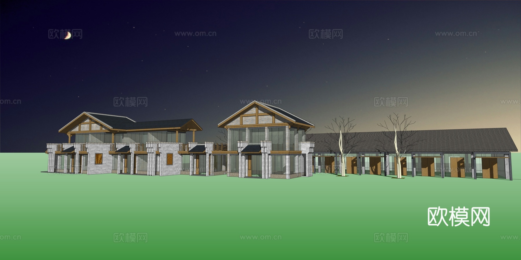 网红打卡工业建筑旧改工厂商业街su模型