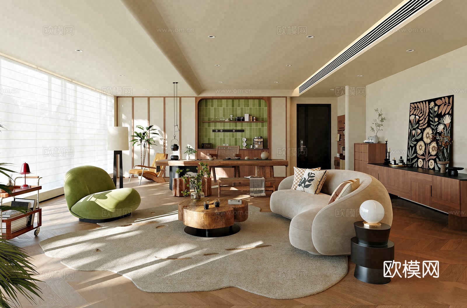 中古风大平层客餐厅3d模型