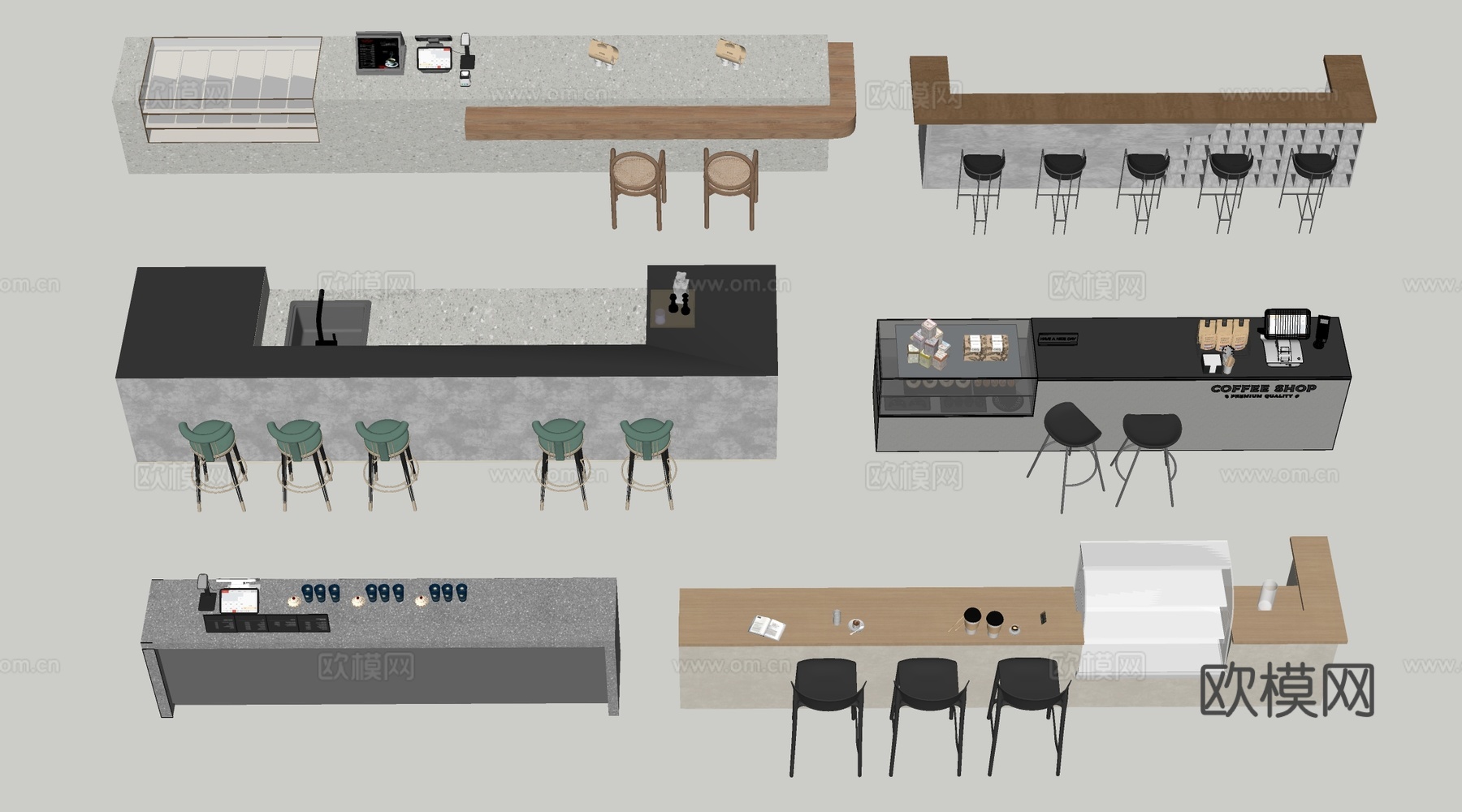 现代咖啡吧台收银台 操作台 服务台su模型