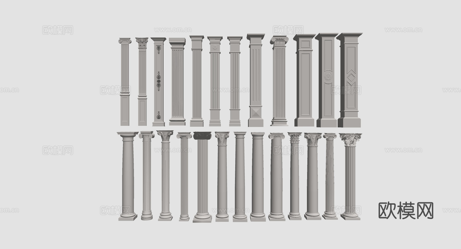 欧式科林斯雕花柱头模型 石膏装饰构件  法式线条  墙面造型su模型