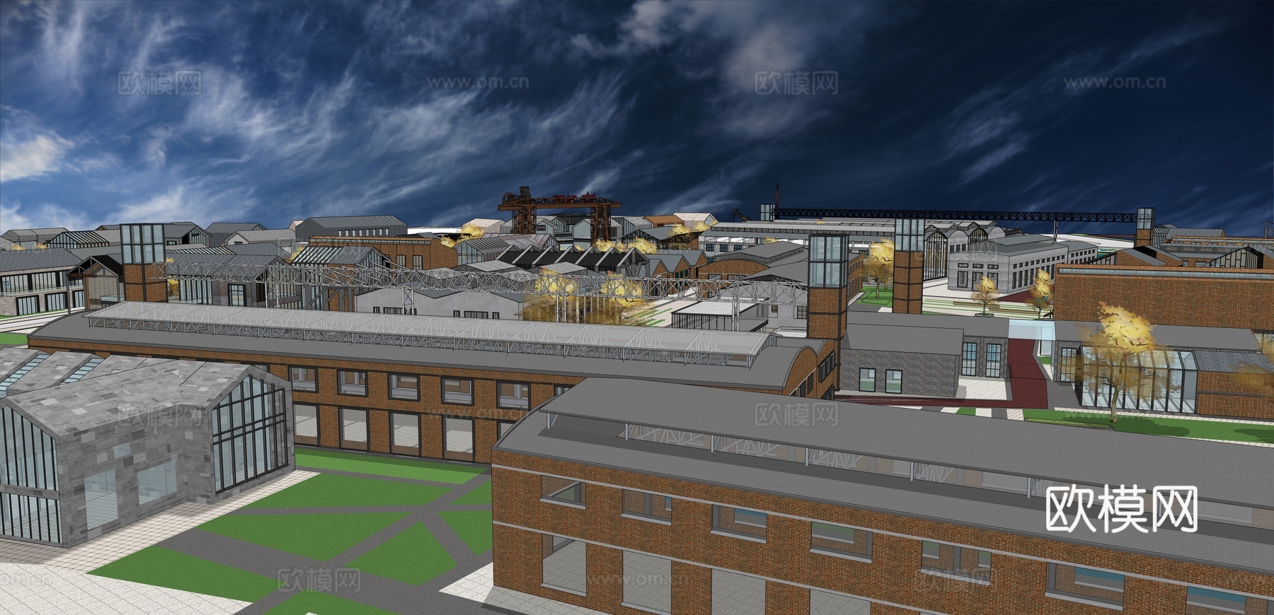 网红打卡工业建筑旧改工厂商业街su模型