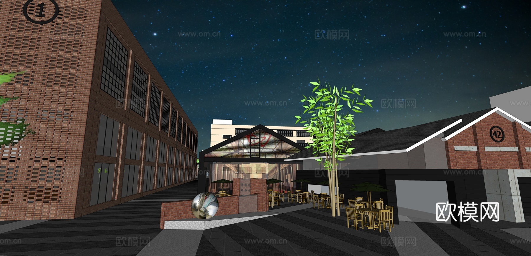 网红打卡工业建筑旧改工厂商业街su模型