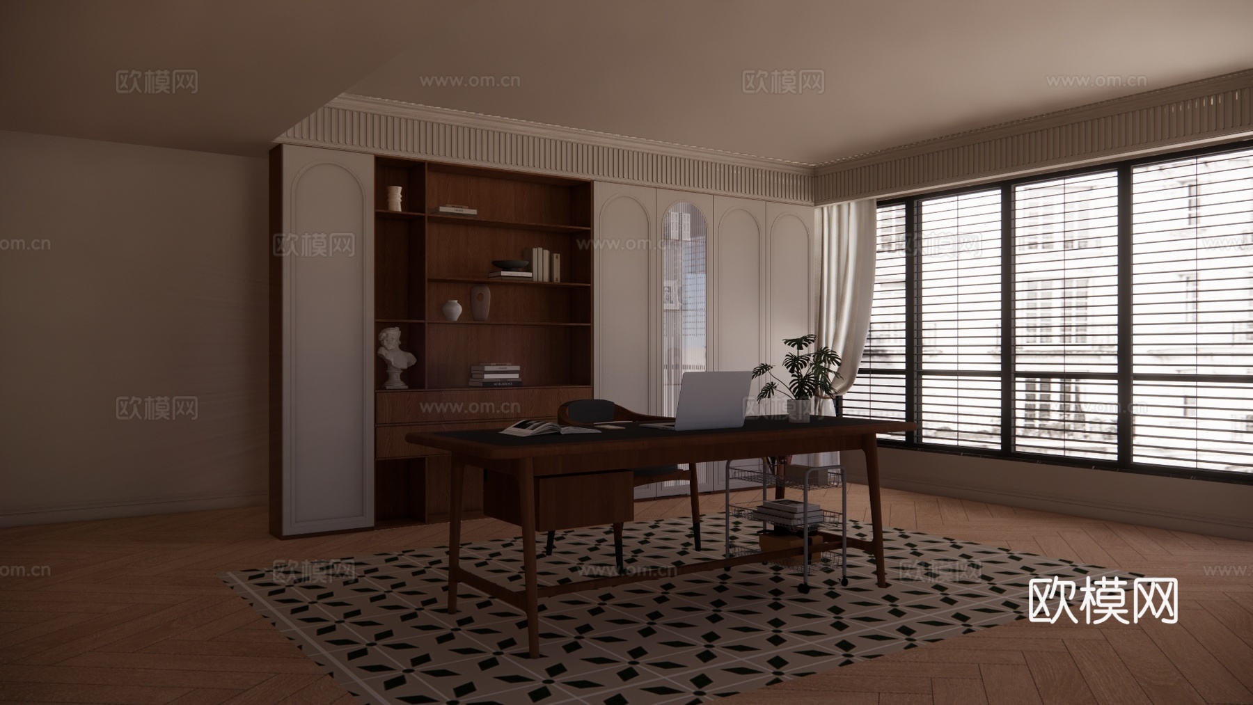 茶桌组合 工装 茶几 茶台su模型下载（渲染图1）