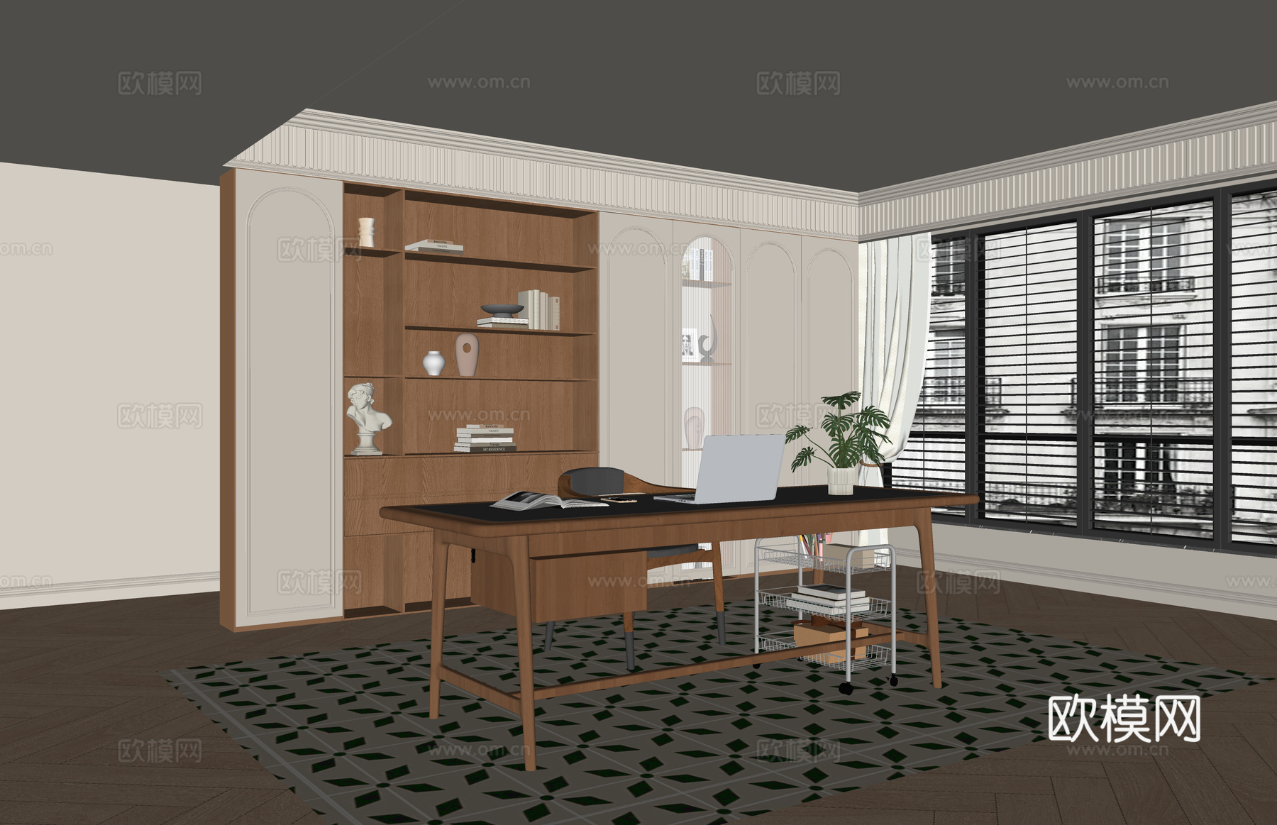 茶桌组合 工装 茶几 茶台su模型下载（渲染图2）