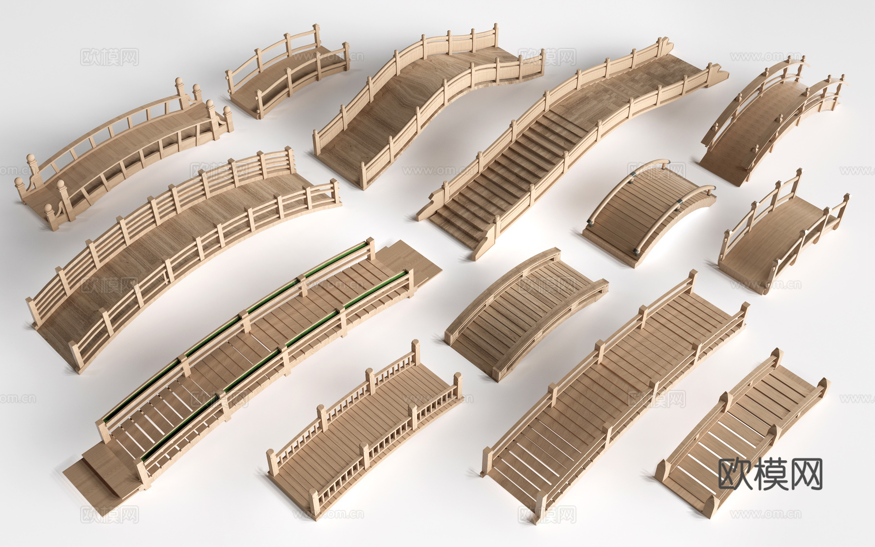 现代景观小桥 景观桥 木拱桥 公园桥su模型