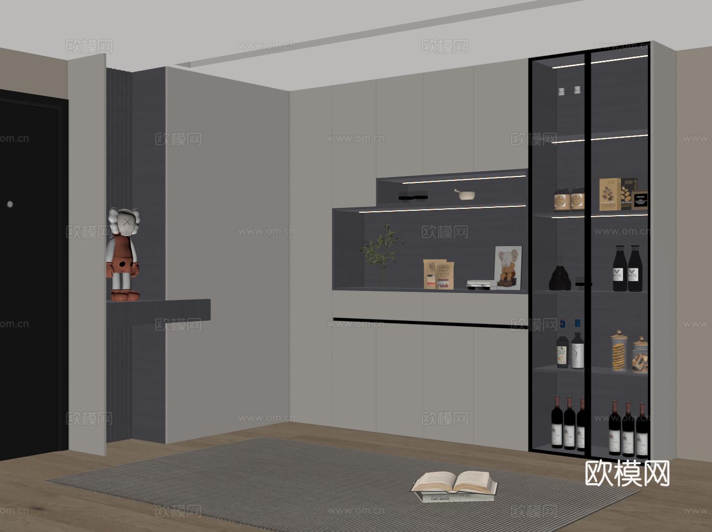 现代鞋柜酒柜一体 鞋柜 酒柜su模型