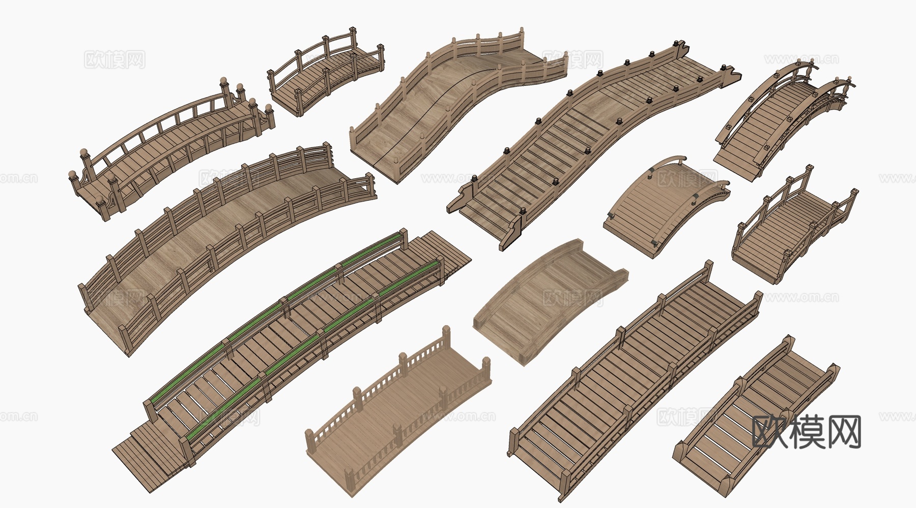 现代景观小桥 景观桥 木拱桥 公园桥su模型