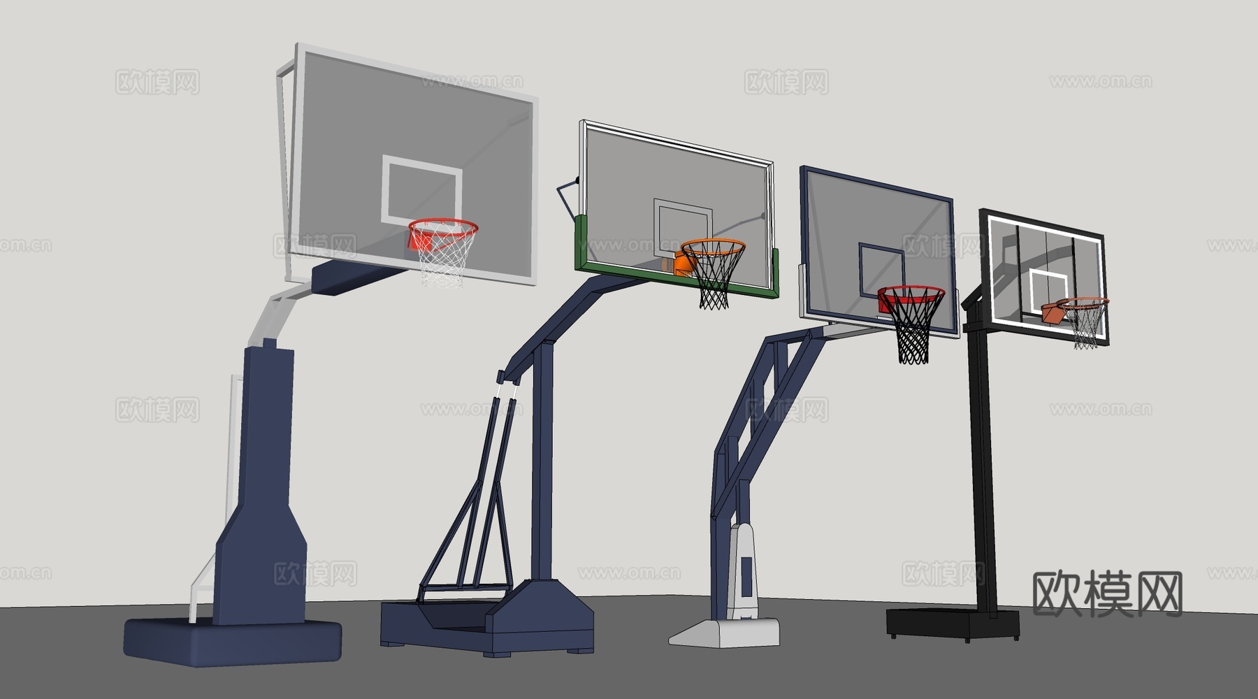 现代篮球架 篮球框su模型