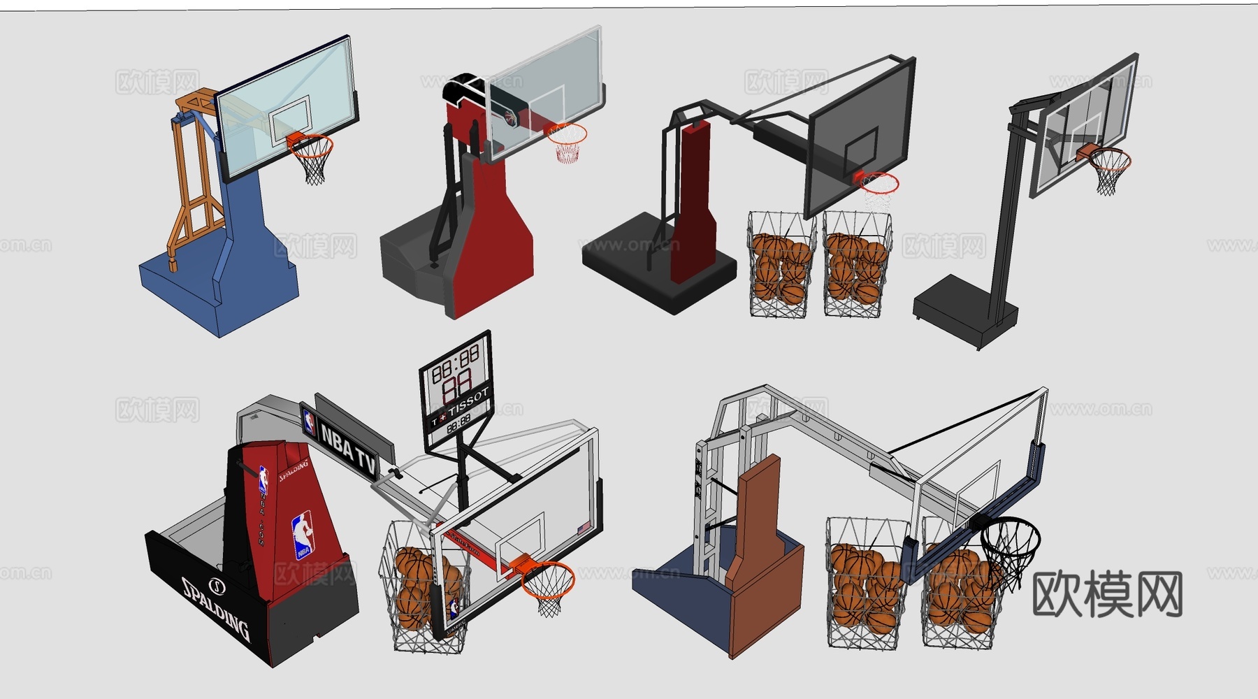 现代篮球架 篮球框su模型