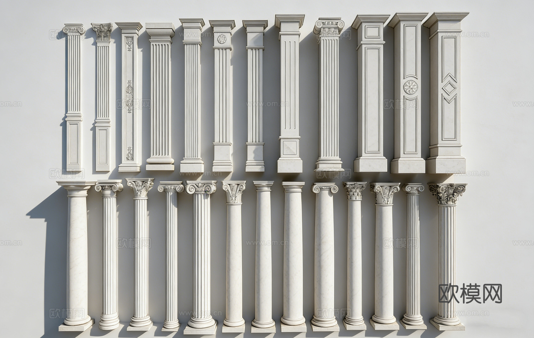 欧式科林斯雕花柱头模型 石膏装饰构件  法式线条  墙面造型su模型