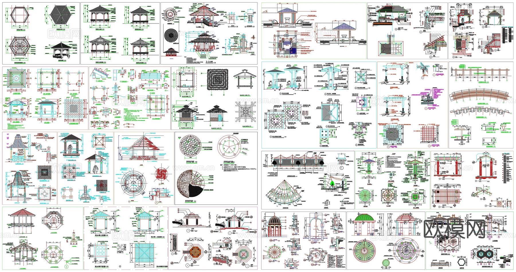 亭廊仿古亭景观亭凉亭茅草亭观景阁工艺详图节点CAD素材图库cad施工图