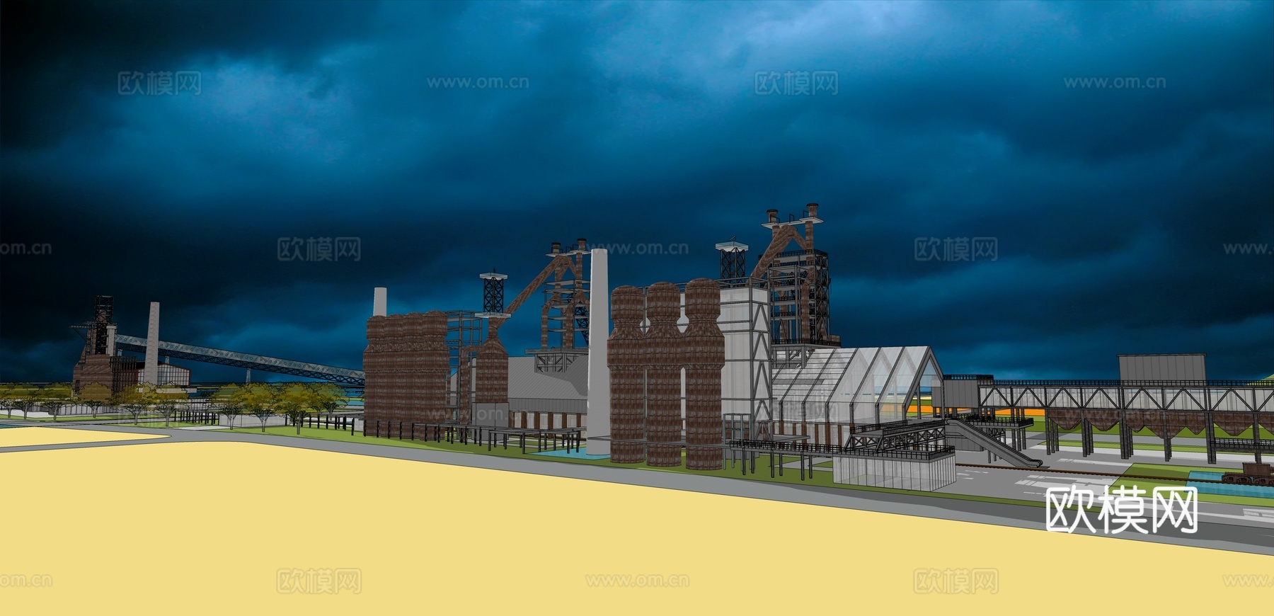 网红打卡工业建筑旧改工厂商业街su模型