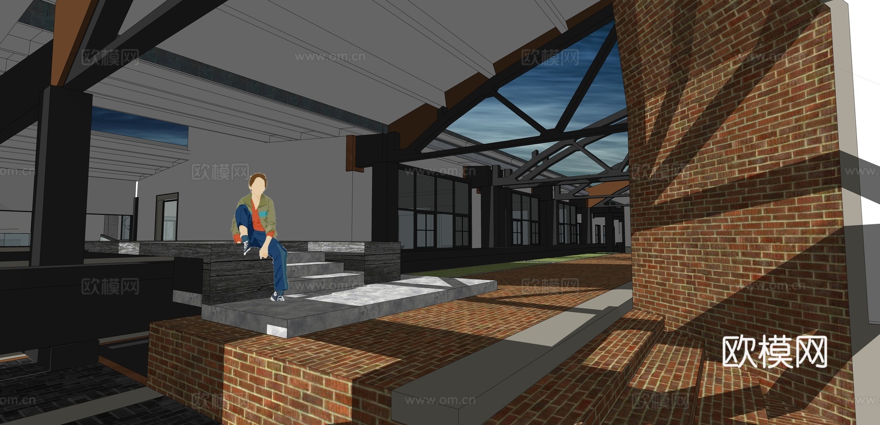 网红打卡工业建筑旧改工厂商业街su模型