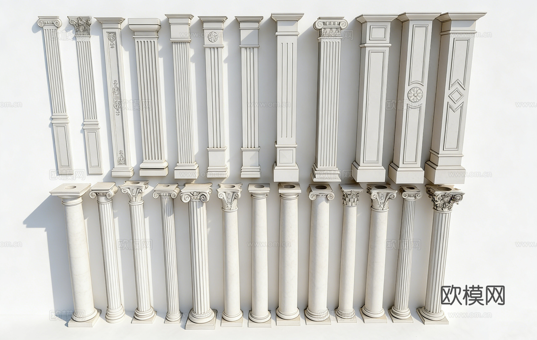 欧式科林斯雕花柱头模型 石膏装饰构件  法式线条  墙面造型su模型