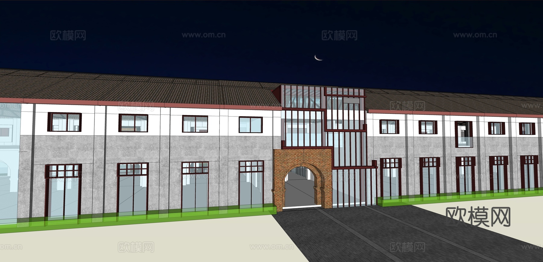 网红打卡工业建筑旧改工厂商业街su模型