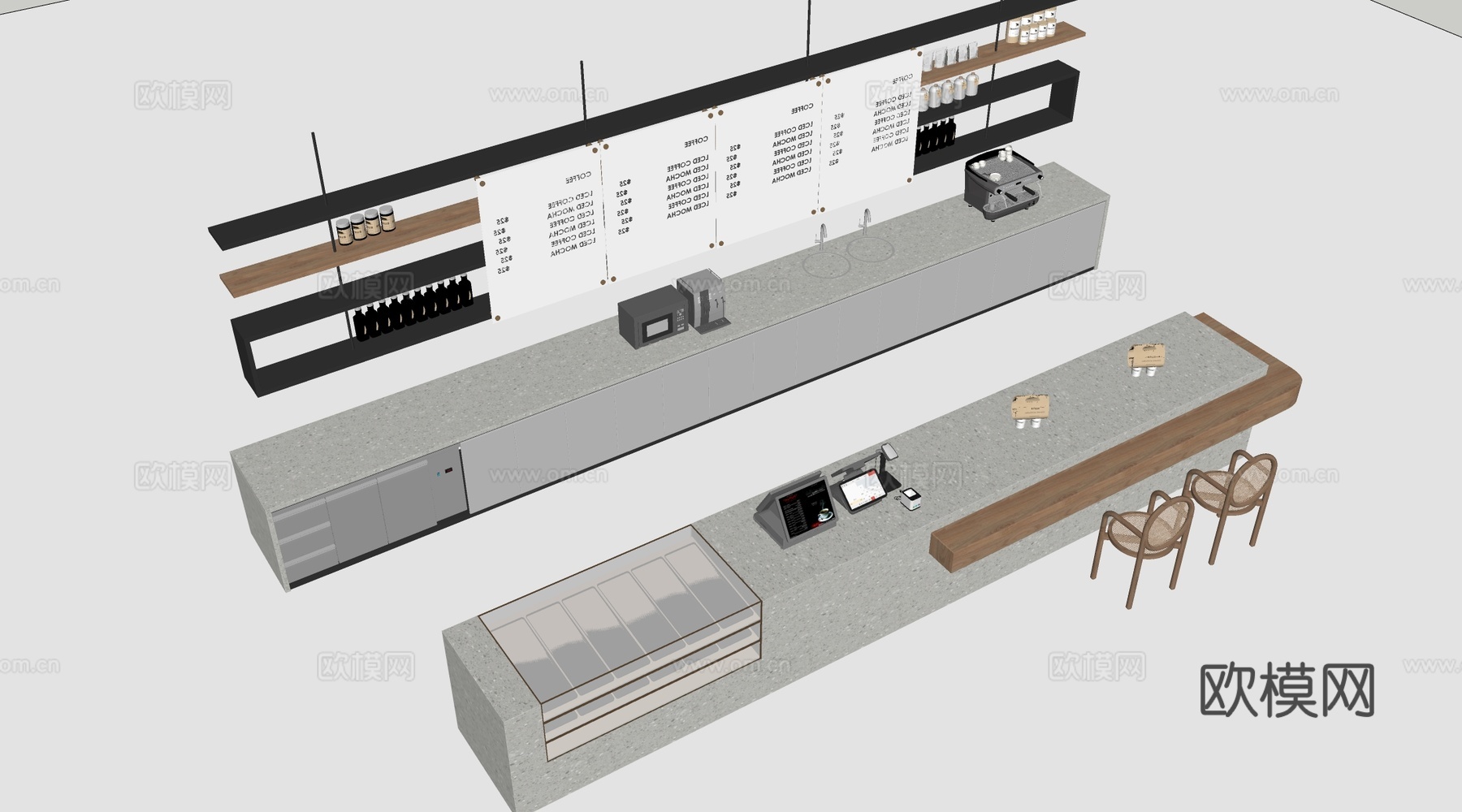 现代咖啡吧台 酒吧台 前台 收银台 操作台su模型
