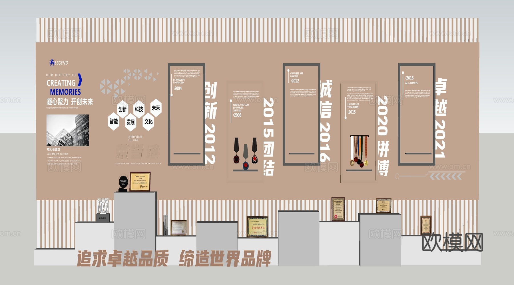 现代发展历程墙 公司形象墙 公司背景墙 展厅展板su模型