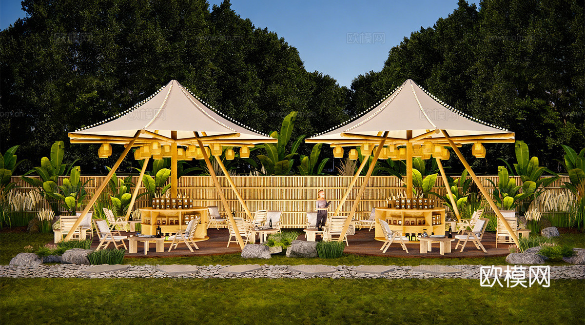 现代营地 现代露营野餐公园 野餐露营伞形帐篷su模型su模型