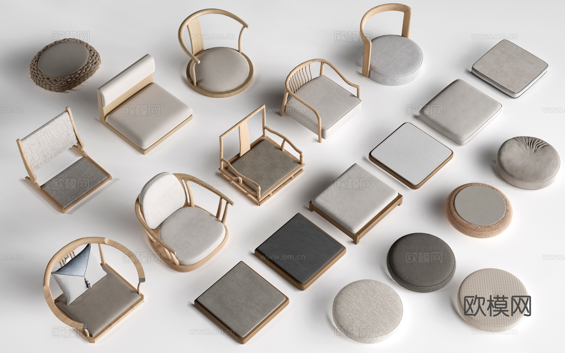 现代榻榻米坐垫 蒲团 飘窗坐垫su模型