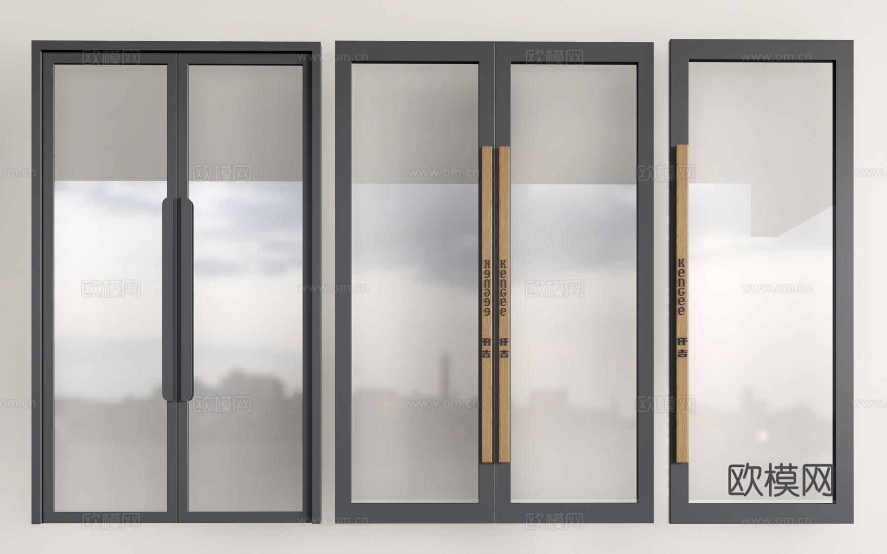 现代店铺玻璃门 咖啡厅门 奶茶店玻璃门 玻璃双开门su模型