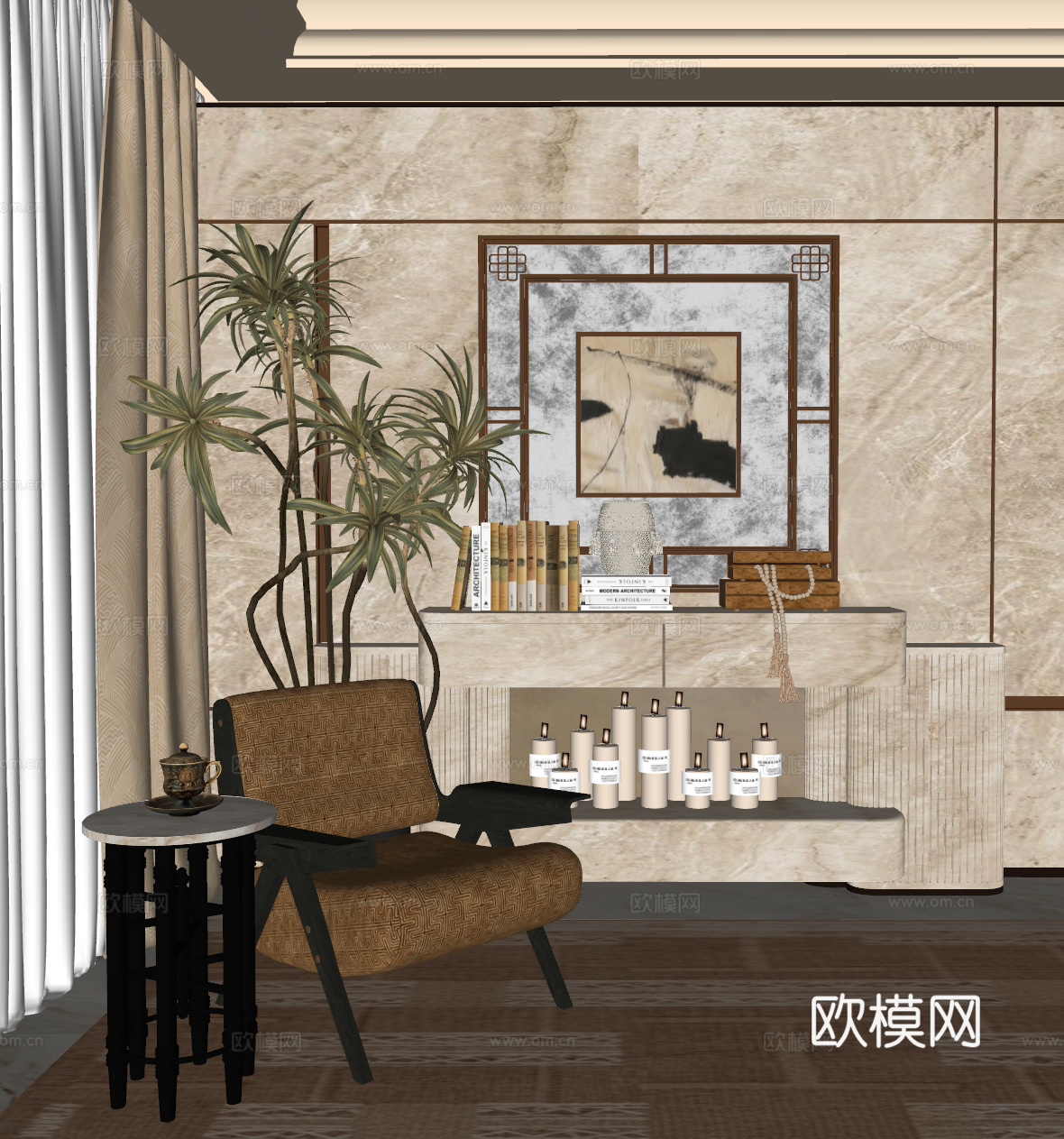 意式轻奢客厅su模型