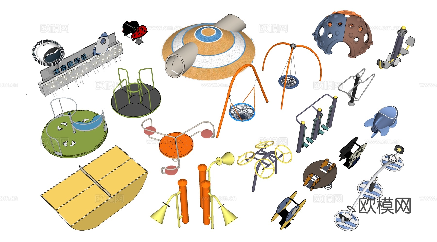 现代儿童健身器材 儿童游乐设施 儿童游乐区器材su模型