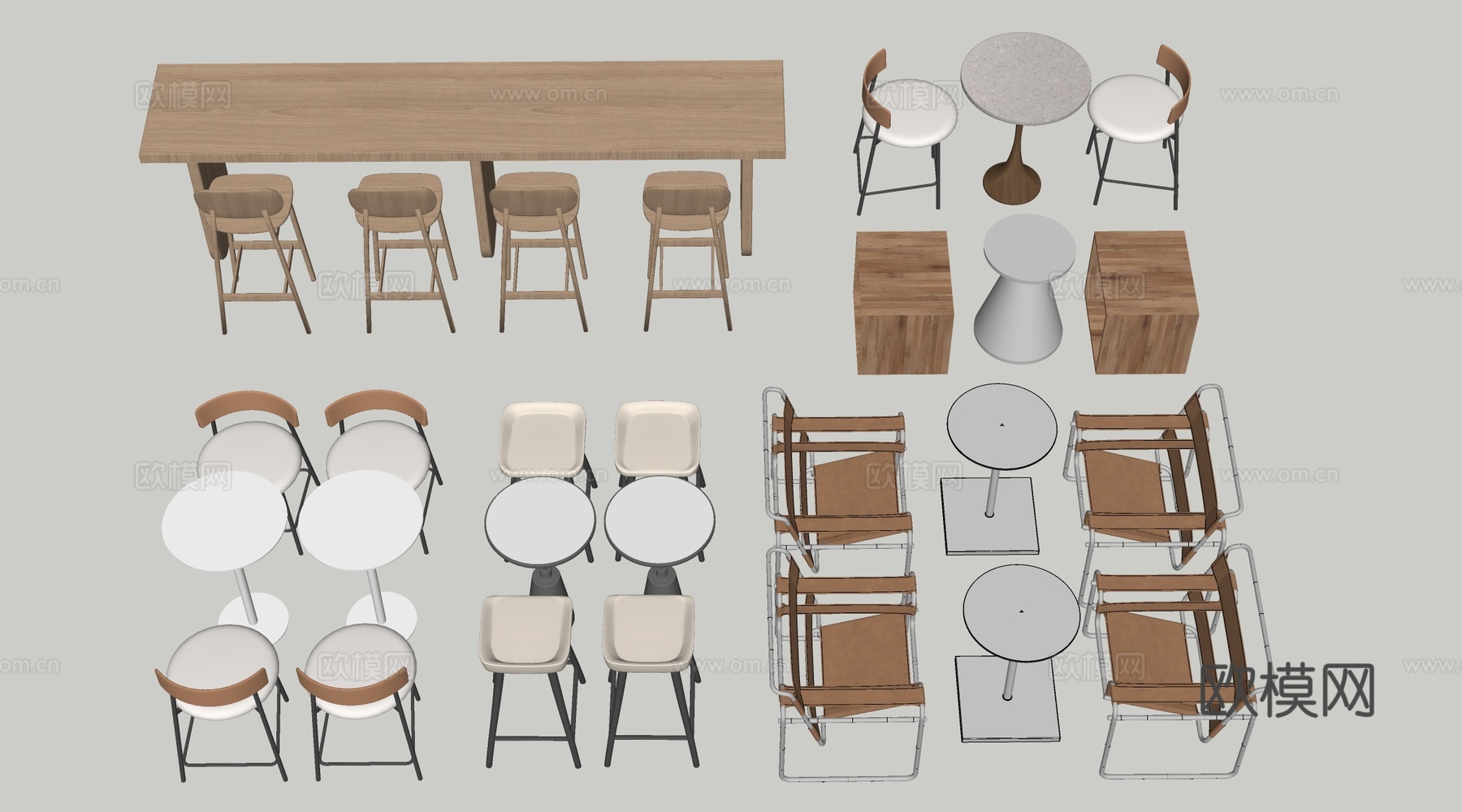 现代咖啡厅桌椅 餐饮桌椅 休闲桌椅 奶茶店桌椅su模型
