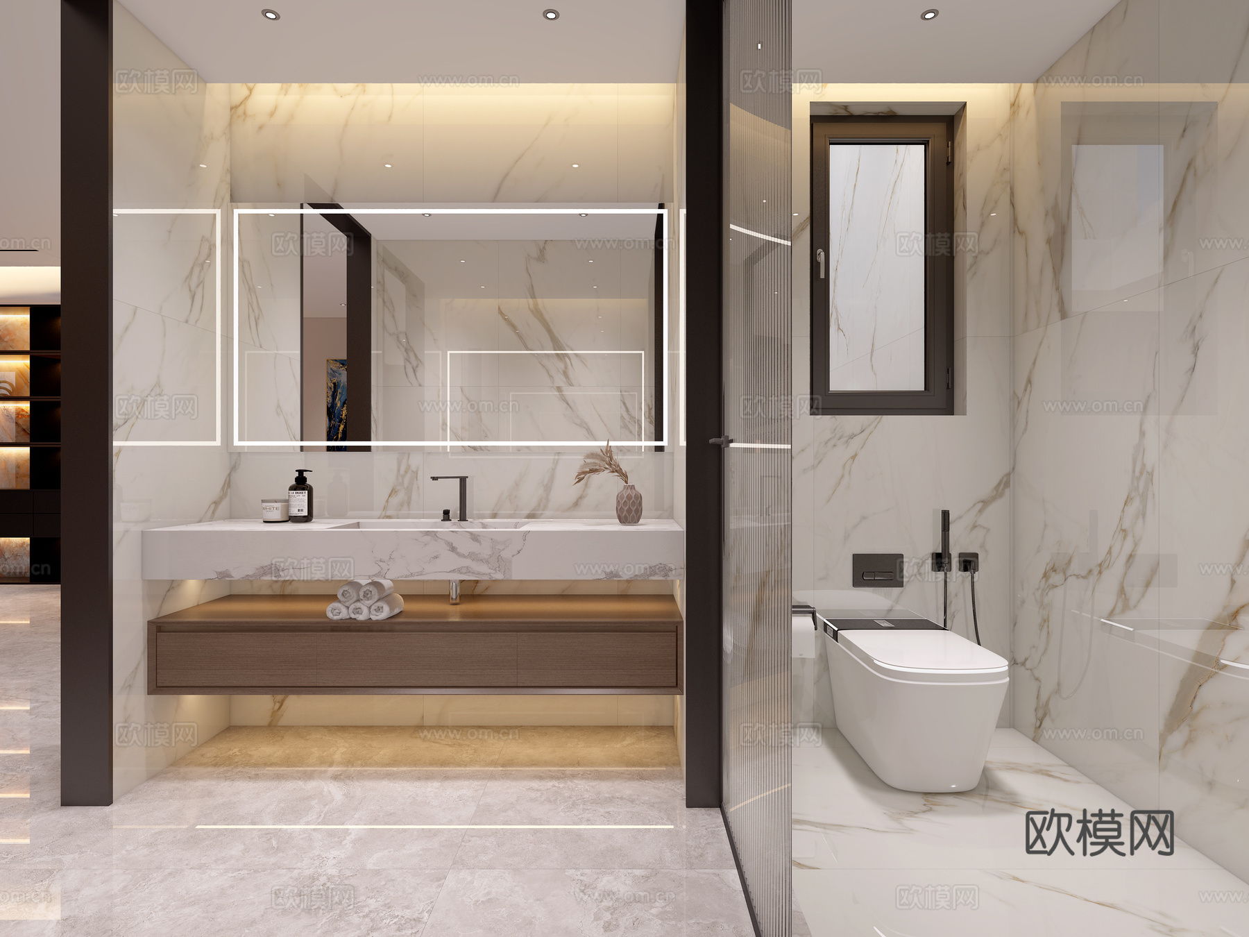 现代卫生间 干湿分区卫生间 浴室柜 智能马桶3d模型