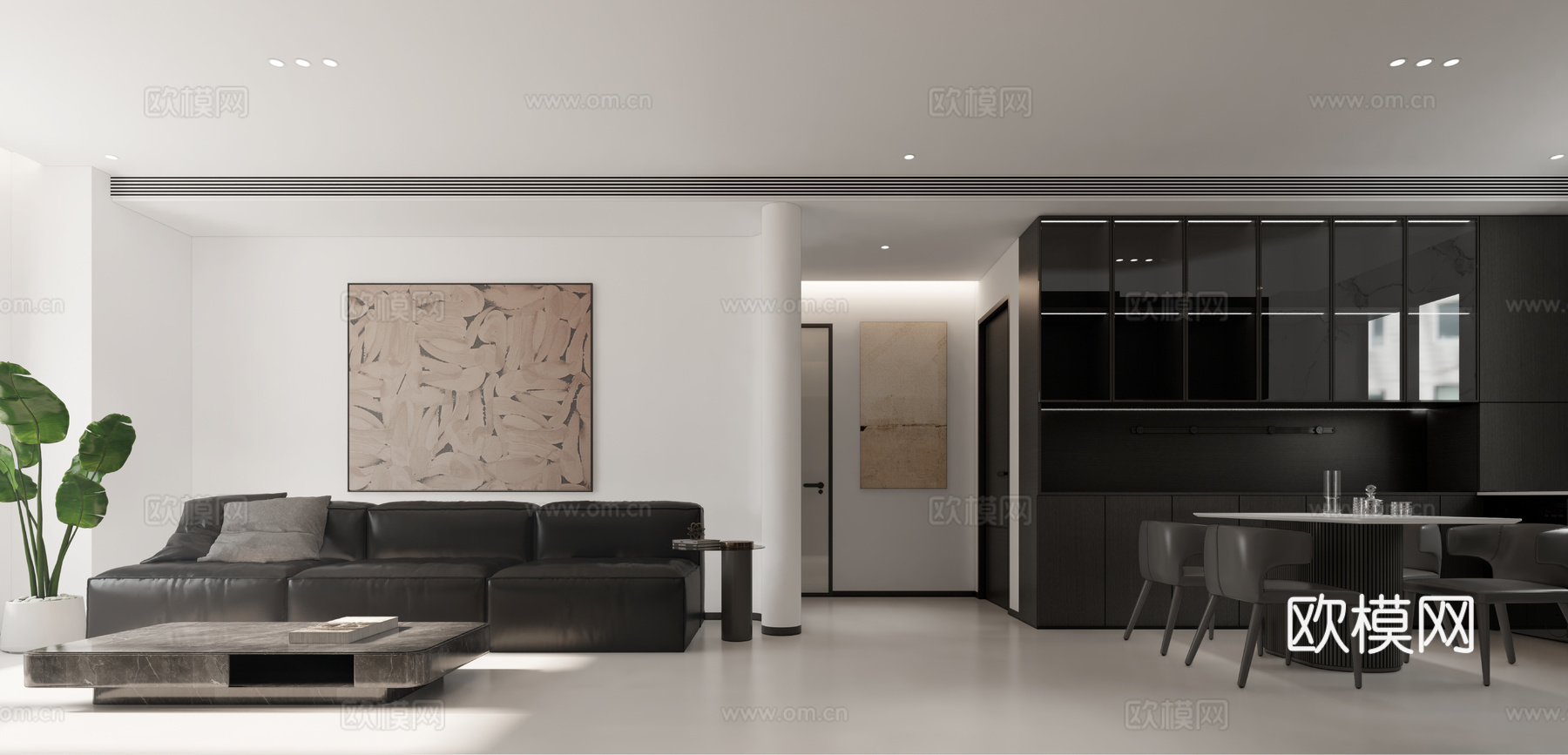 现代客厅餐厅卧室su模型