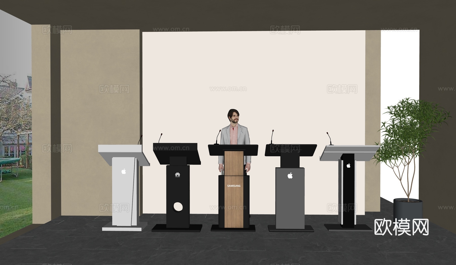 现代讲台  桌台  站台su模型