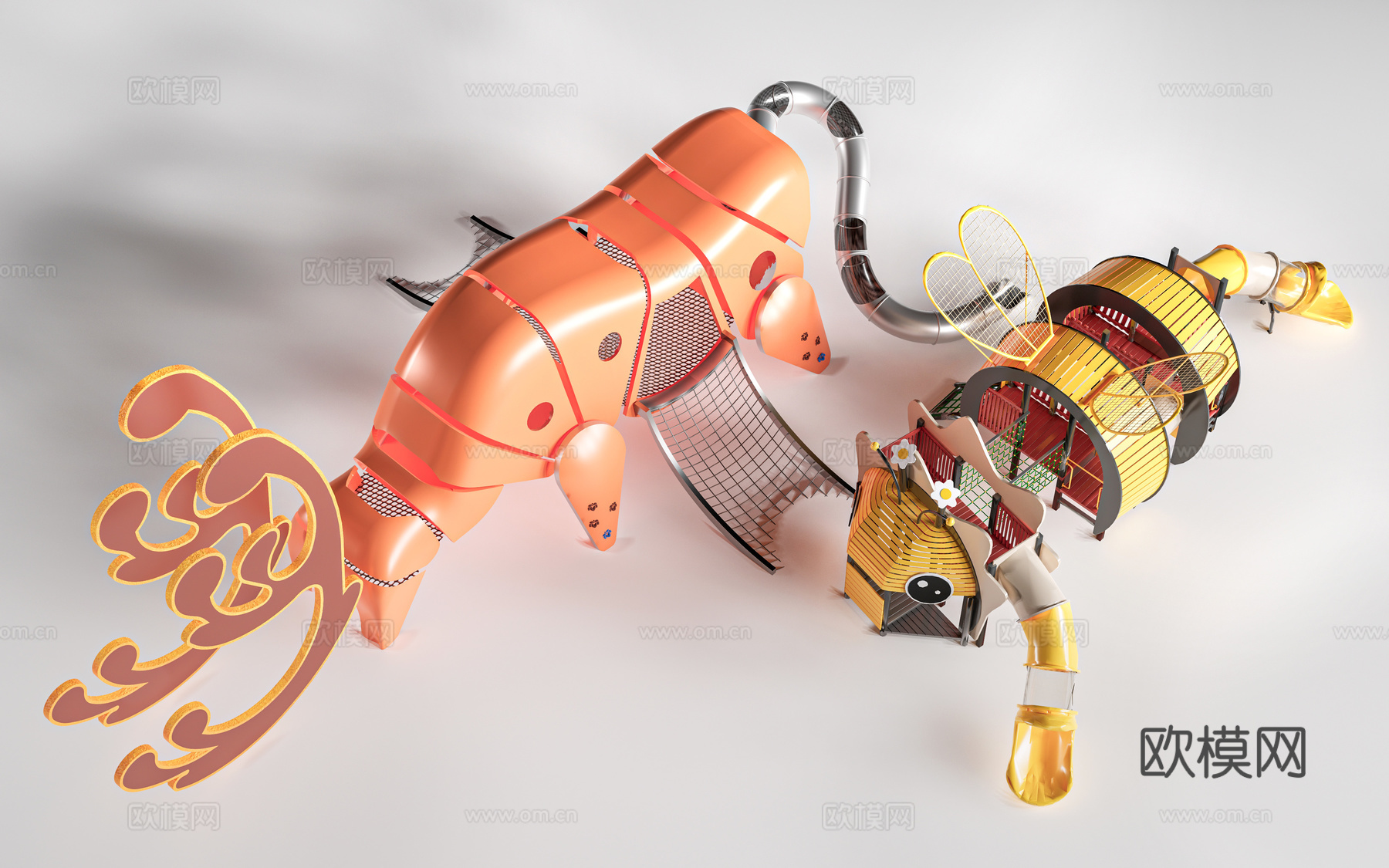 现代儿童游乐设施 儿童游乐器材 儿童滑梯su模型