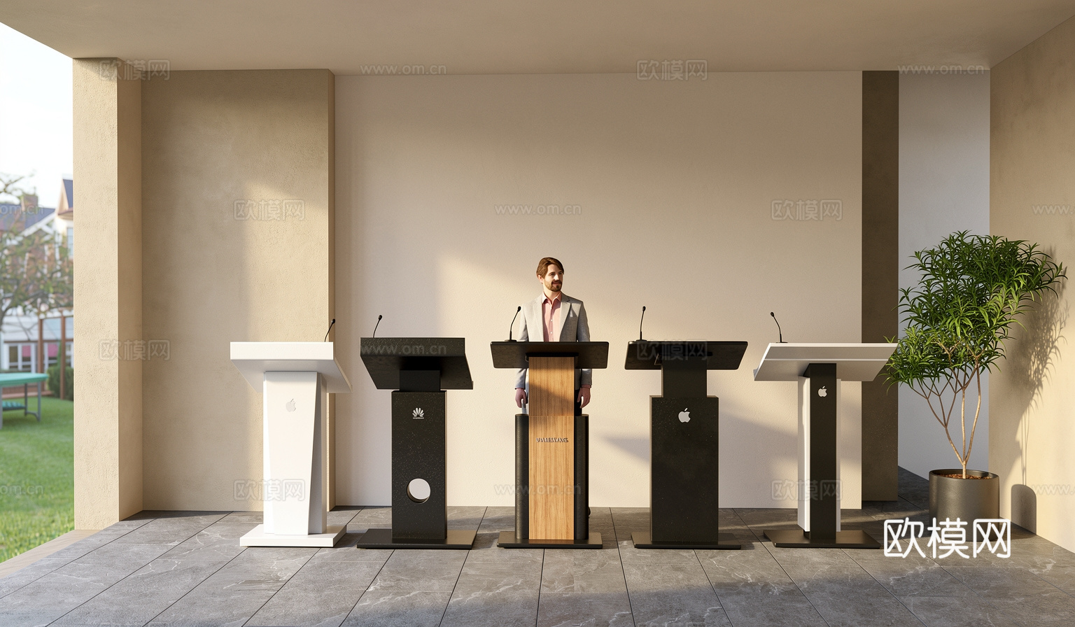 现代讲台  桌台  站台su模型
