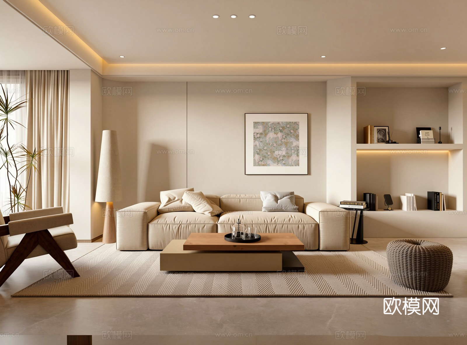 现代奶油家居客厅3d模型下载