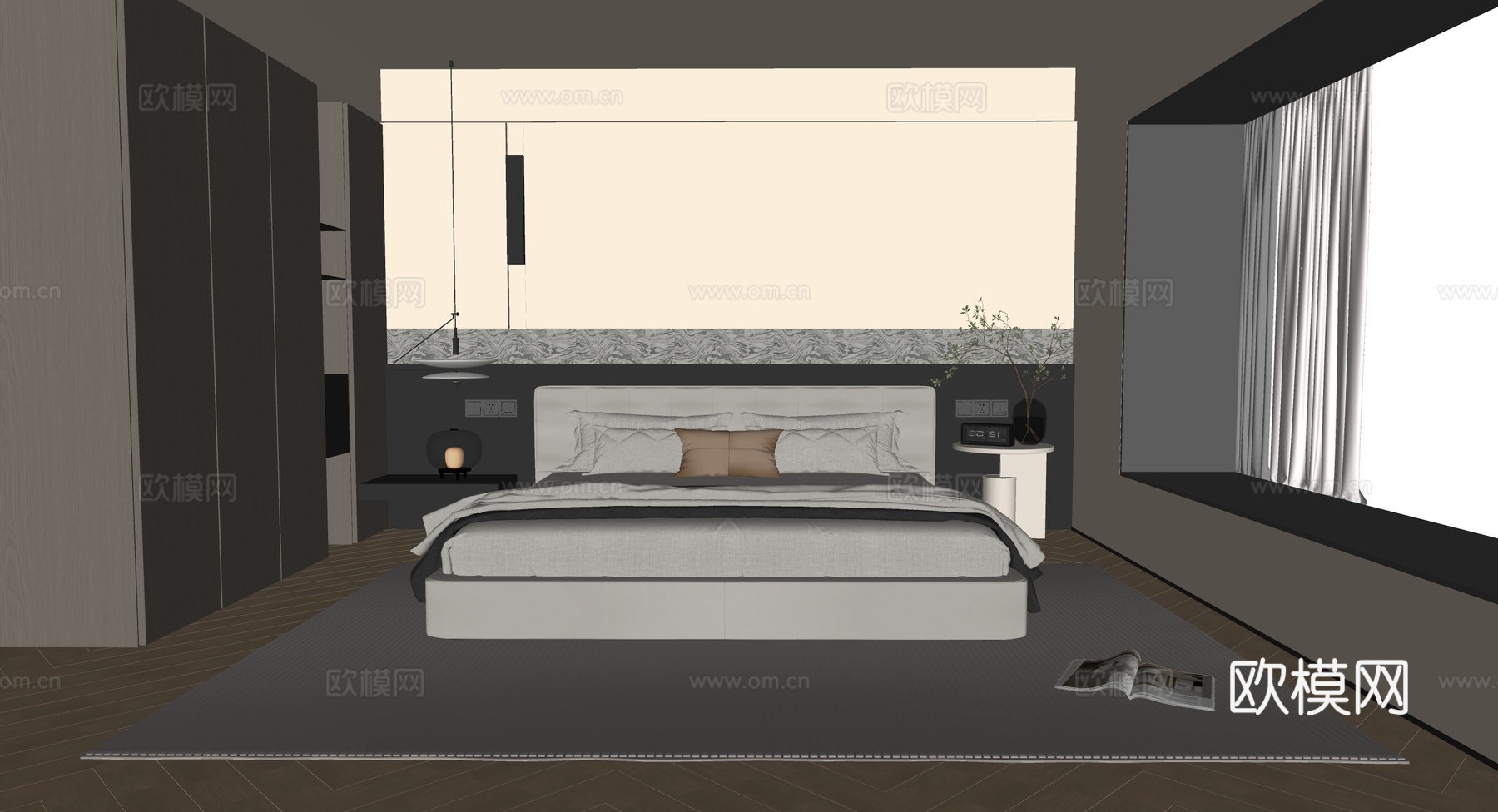现代意式卧室su模型